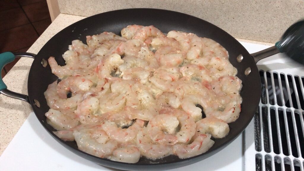 Shrimp cooking on he stove